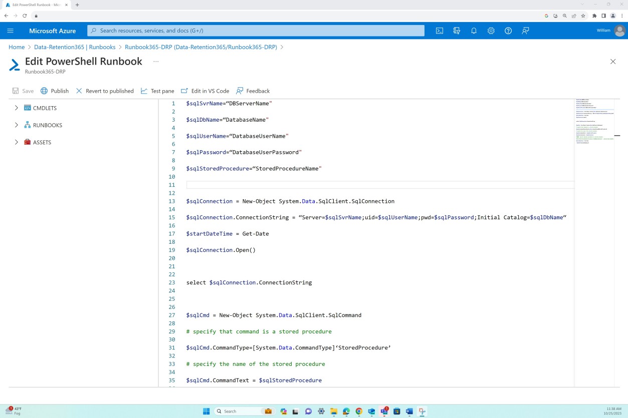 Configuración de retención de datos de Azure.