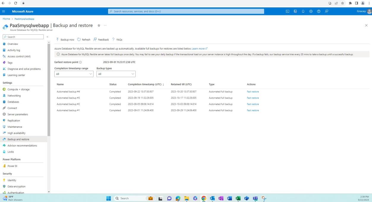 Configuración de copia de seguridad y restauración de Azure.