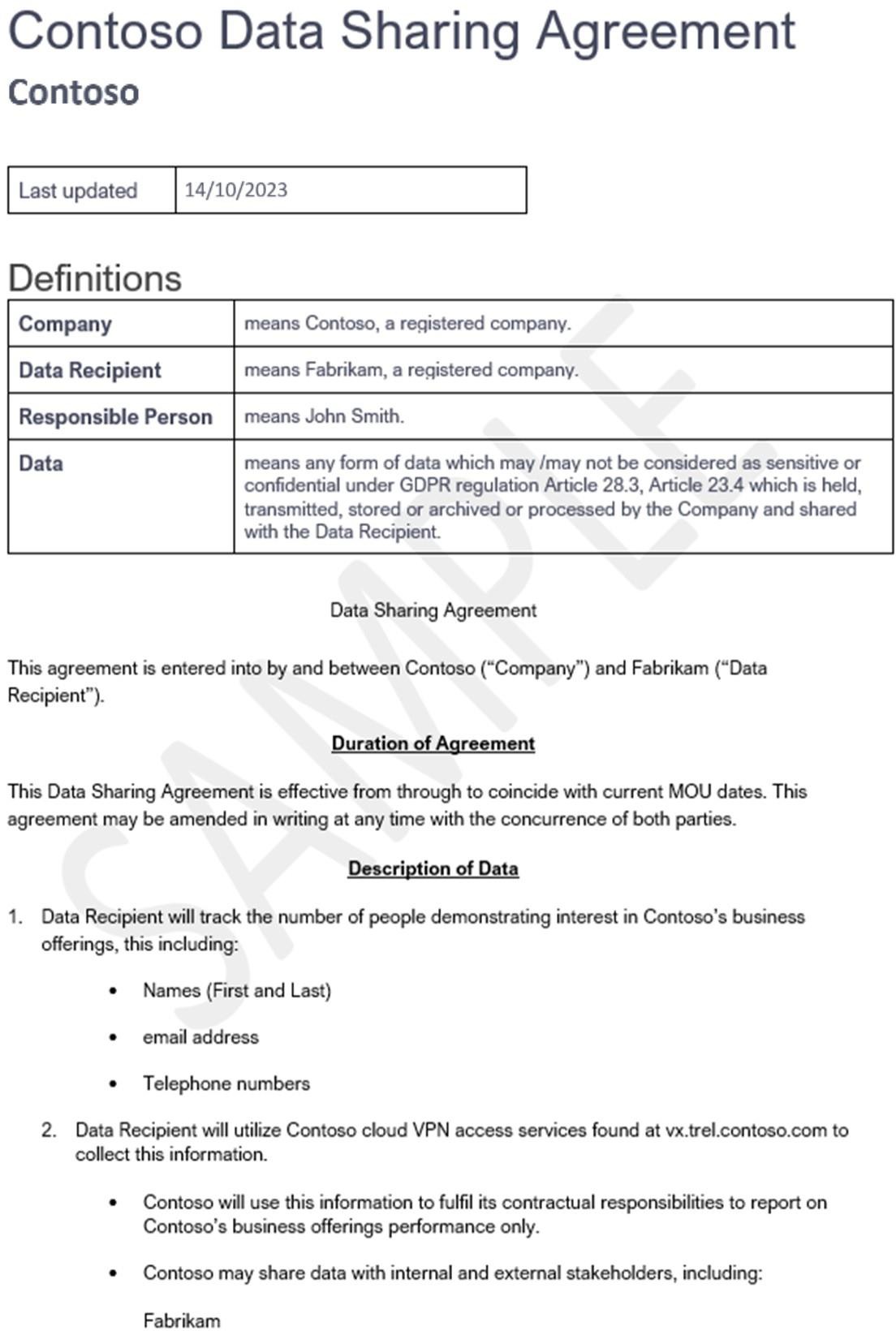 Contrato de uso compartido de datos.