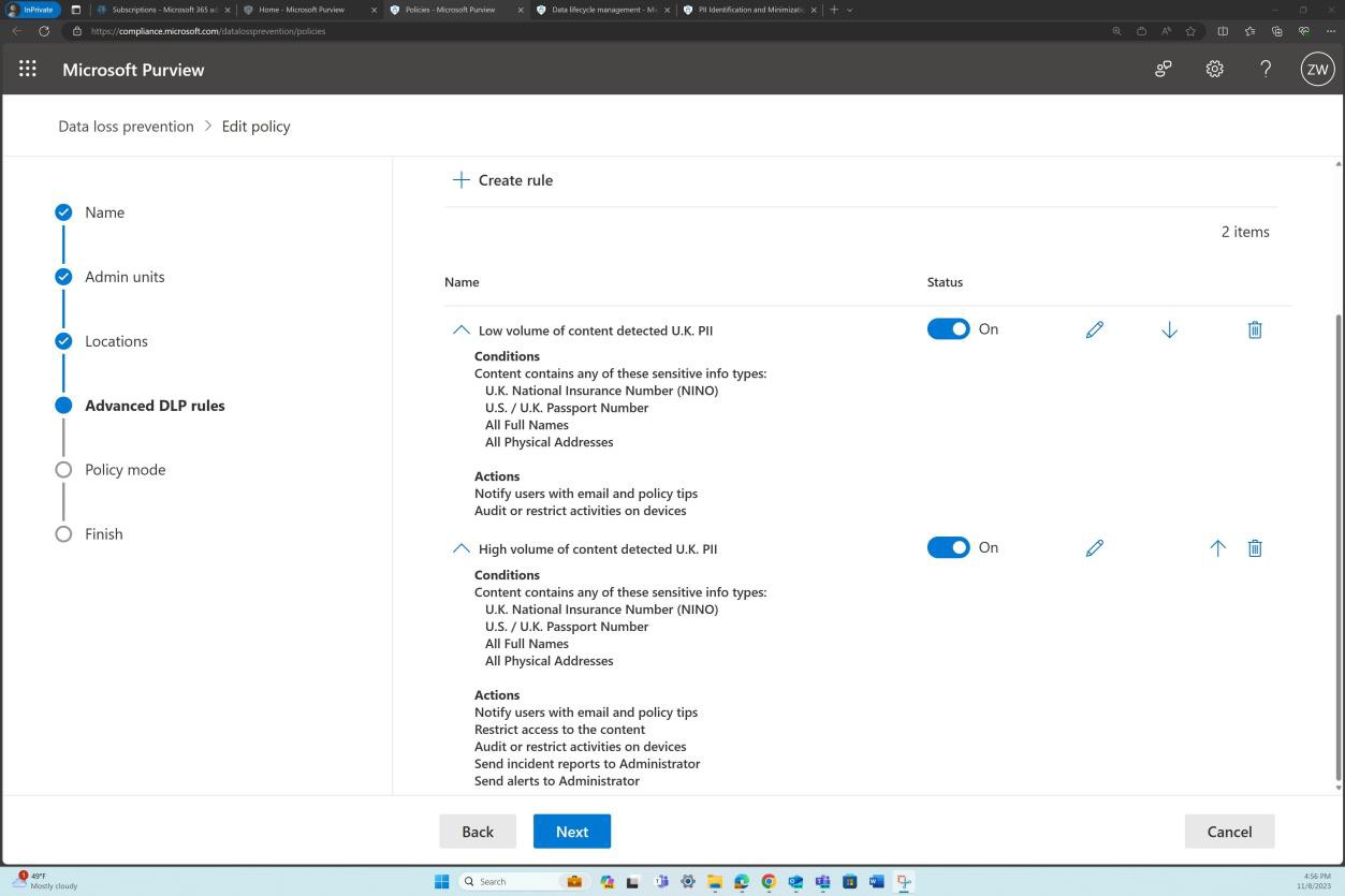 Configuración de directivas de Microsoft Purview.