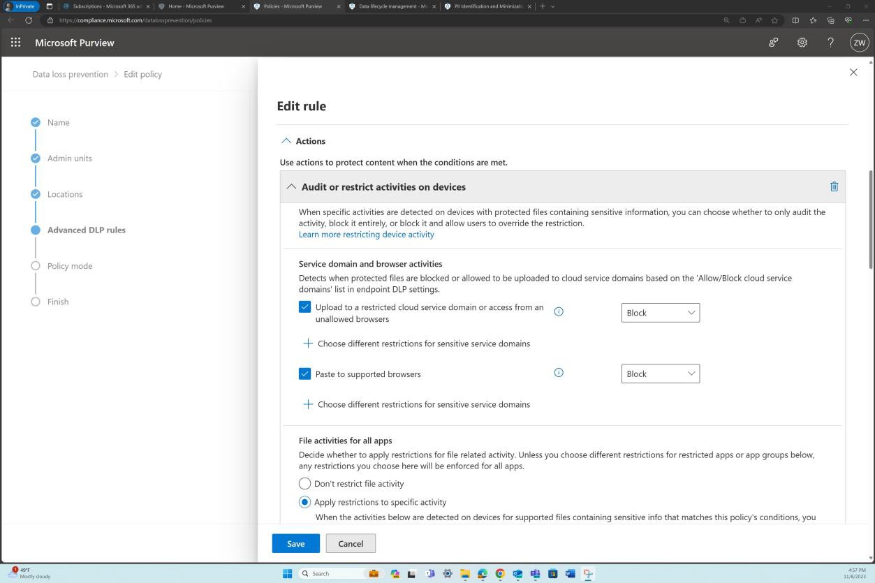 Configuración de directivas de Microsoft Purview.