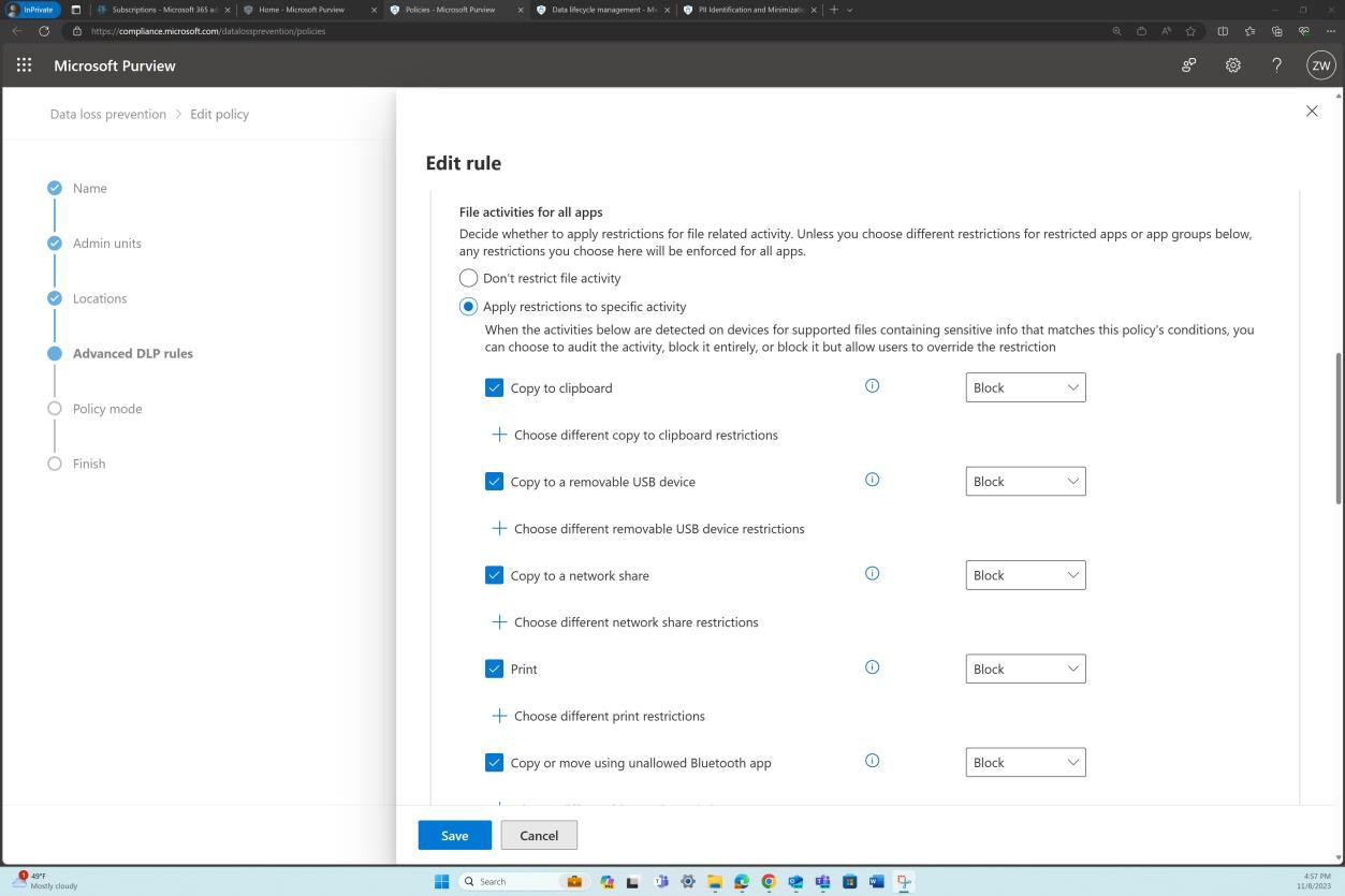 Configuración de directivas de Microsoft Purview.