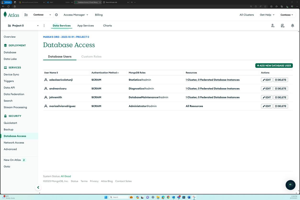 Página de base de datos en la nube de MongoDB.