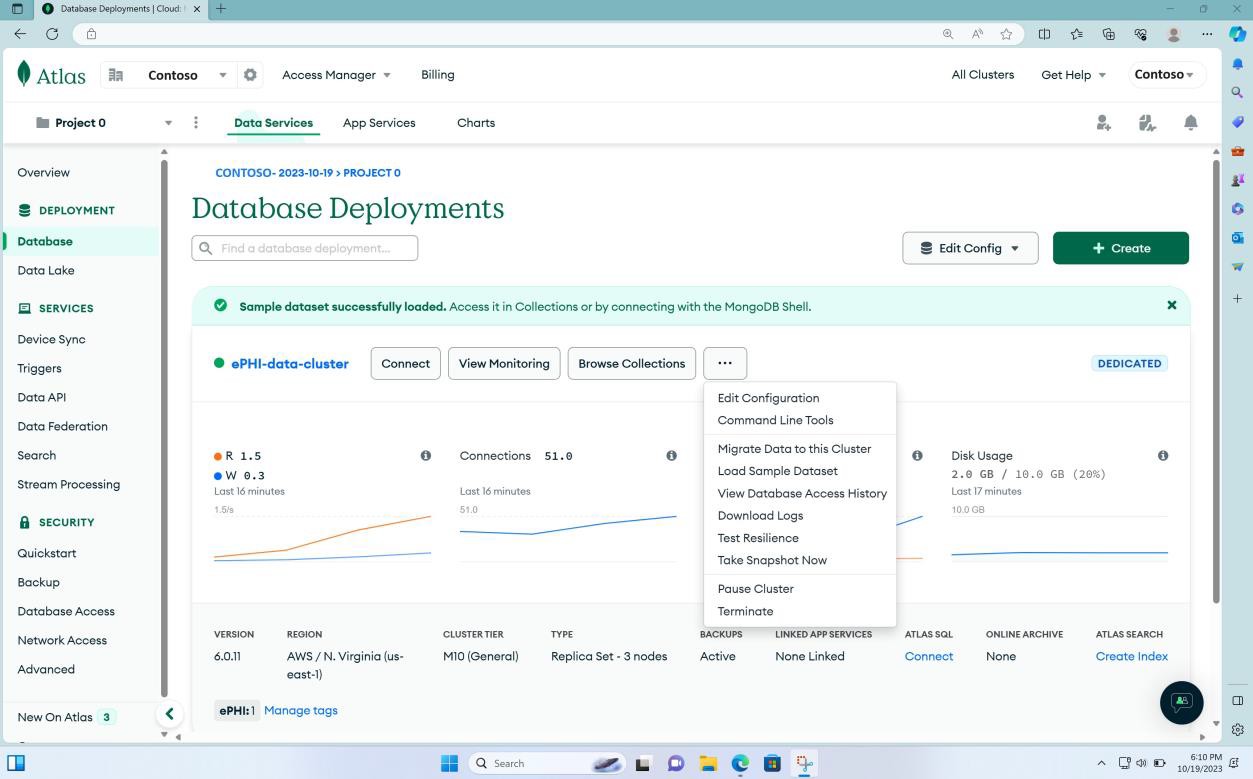 Página de base de datos en la nube de MongoDB.