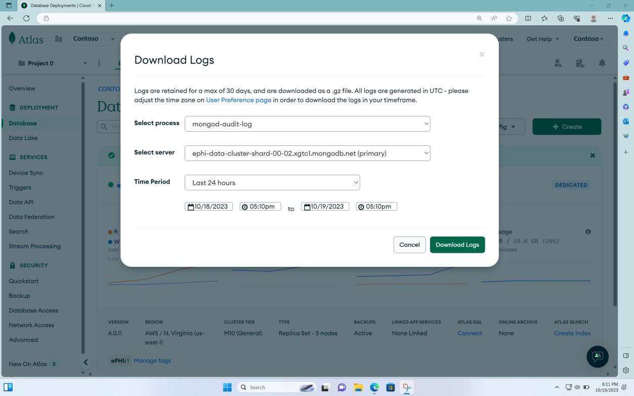 Página de base de datos en la nube de MongoDB.