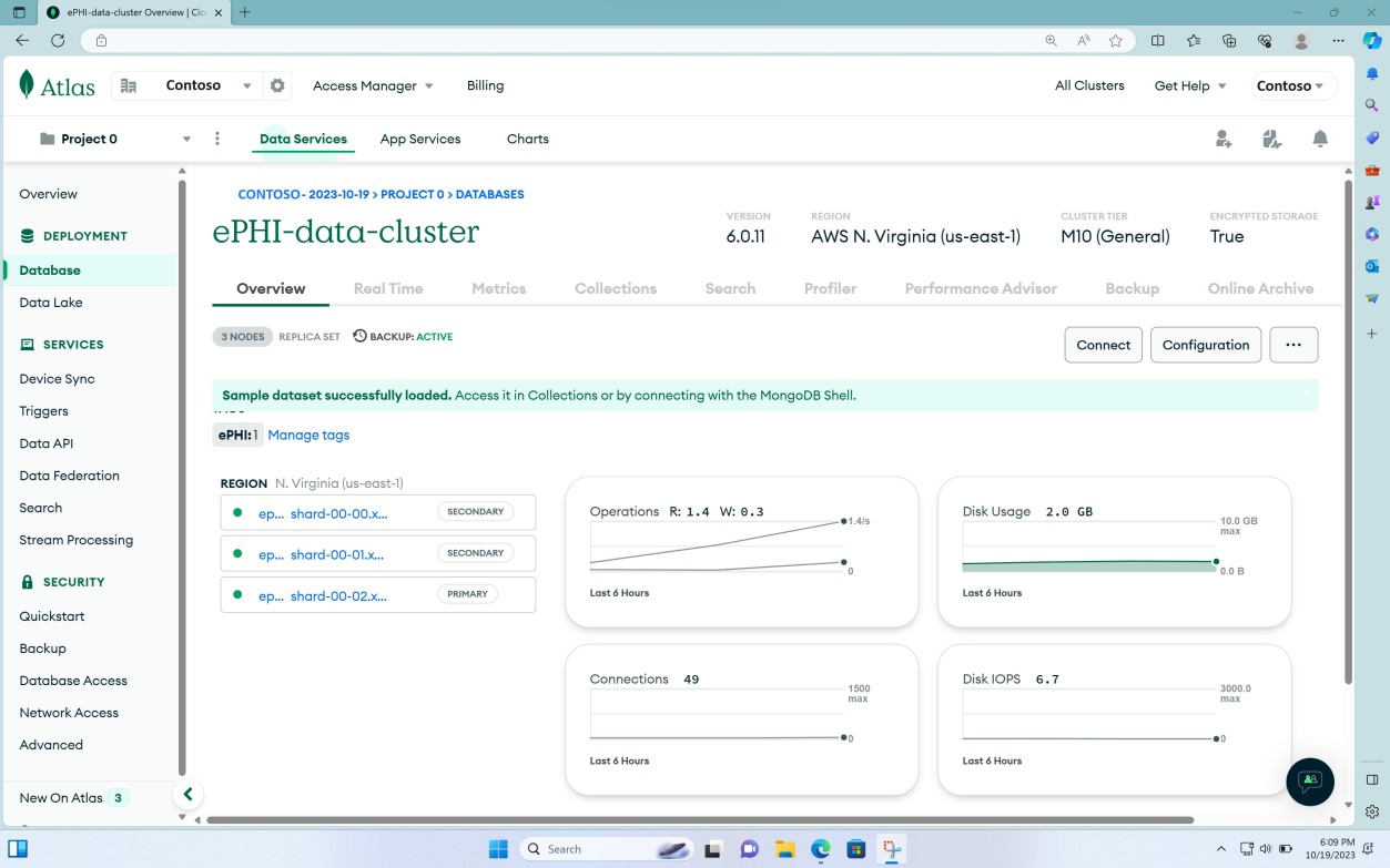 Página de base de datos en la nube de MongoDB.