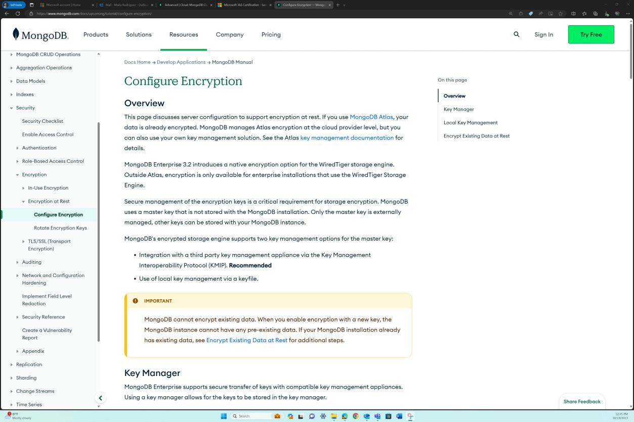 Página de base de datos en la nube de MongoDB.