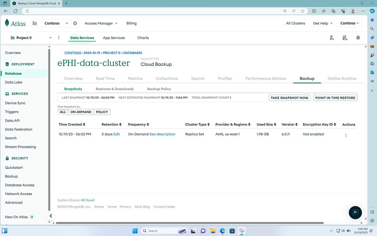 Página de base de datos en la nube de MongoDB.