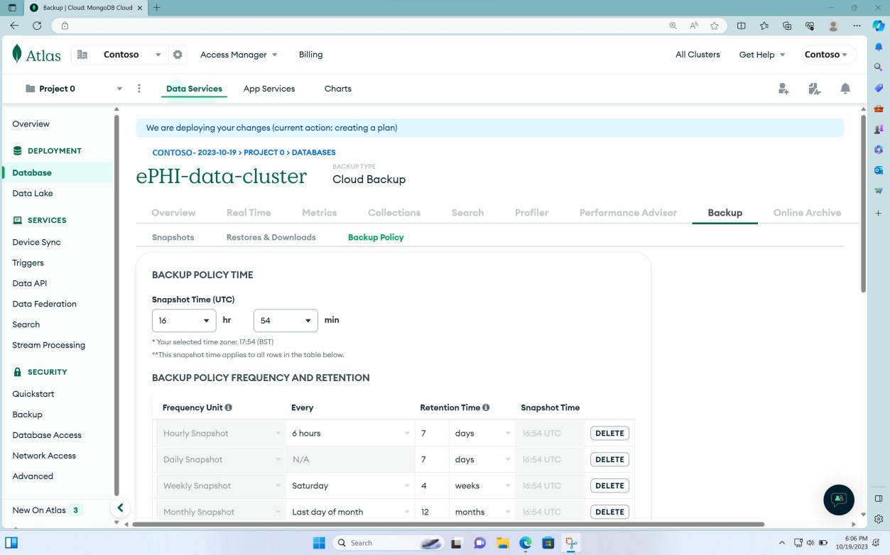 Página de base de datos en la nube de MongoDB.