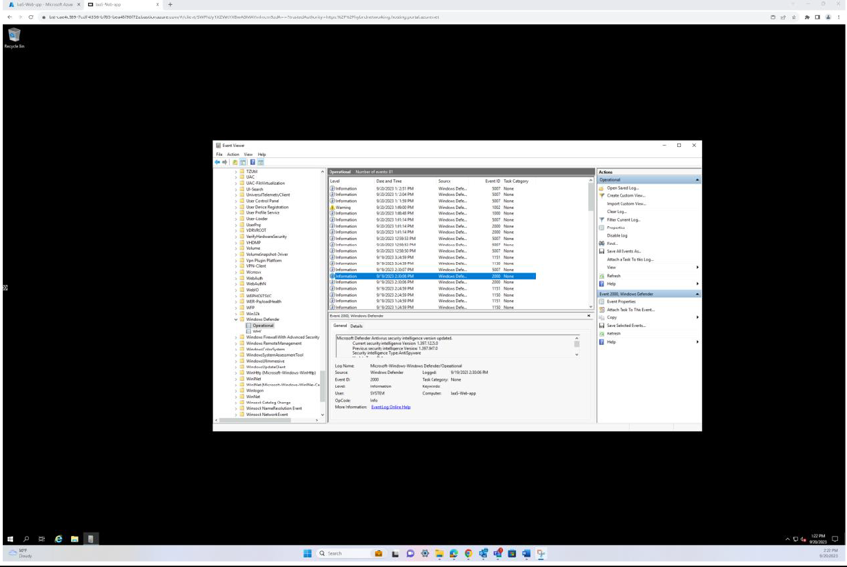 Dispositivo windows server que muestra que Microsoft Defender se ha actualizado