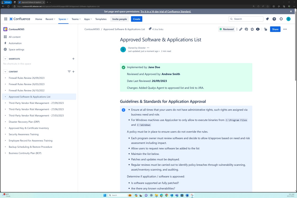 Una lista de aplicaciones y software aprobados.