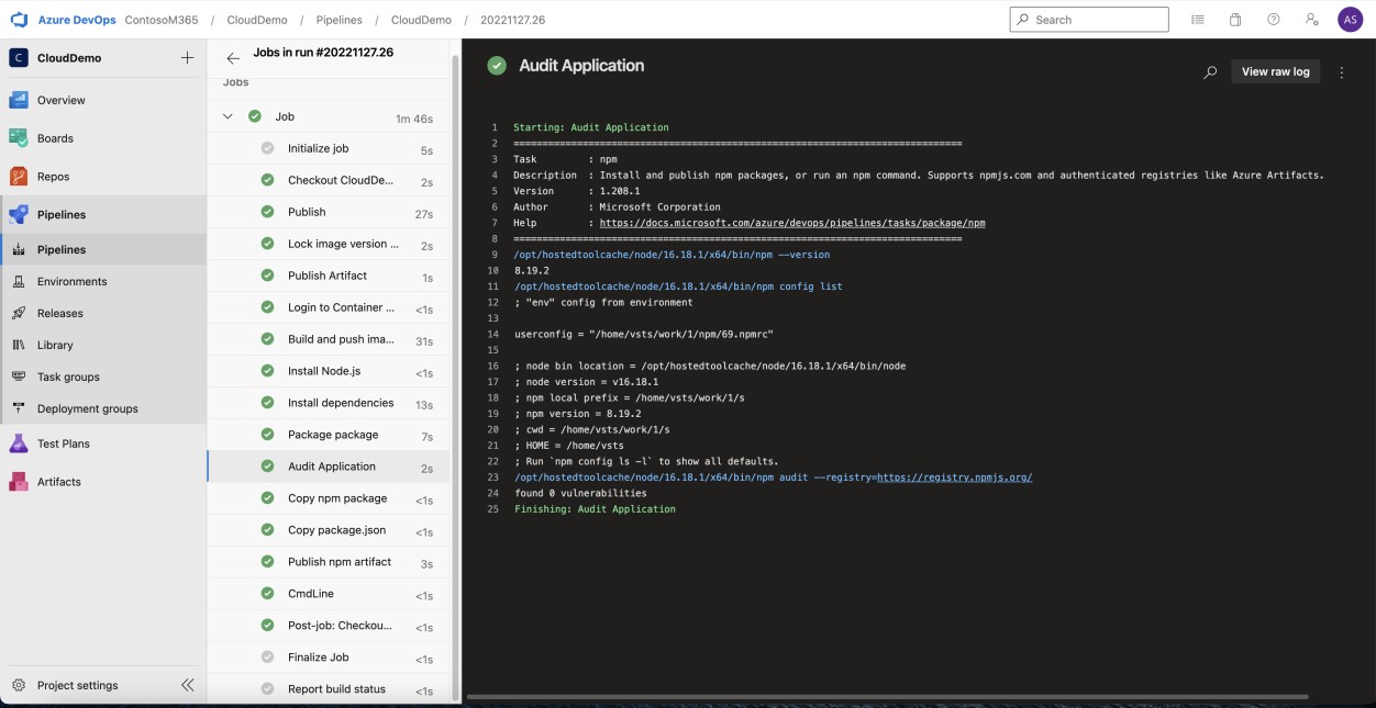 Aplicación de auditoría de Azure DevOps.