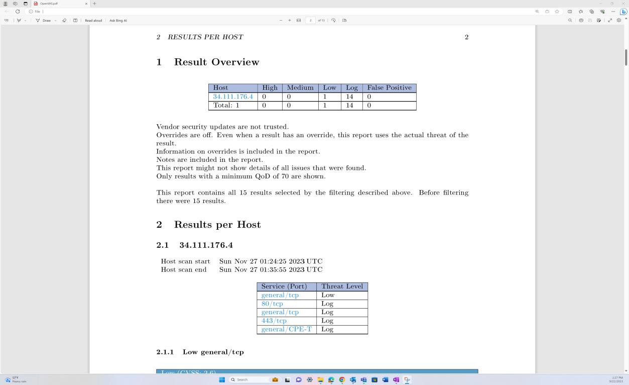 Resultados del informe de vulnerabilidades de PDF.