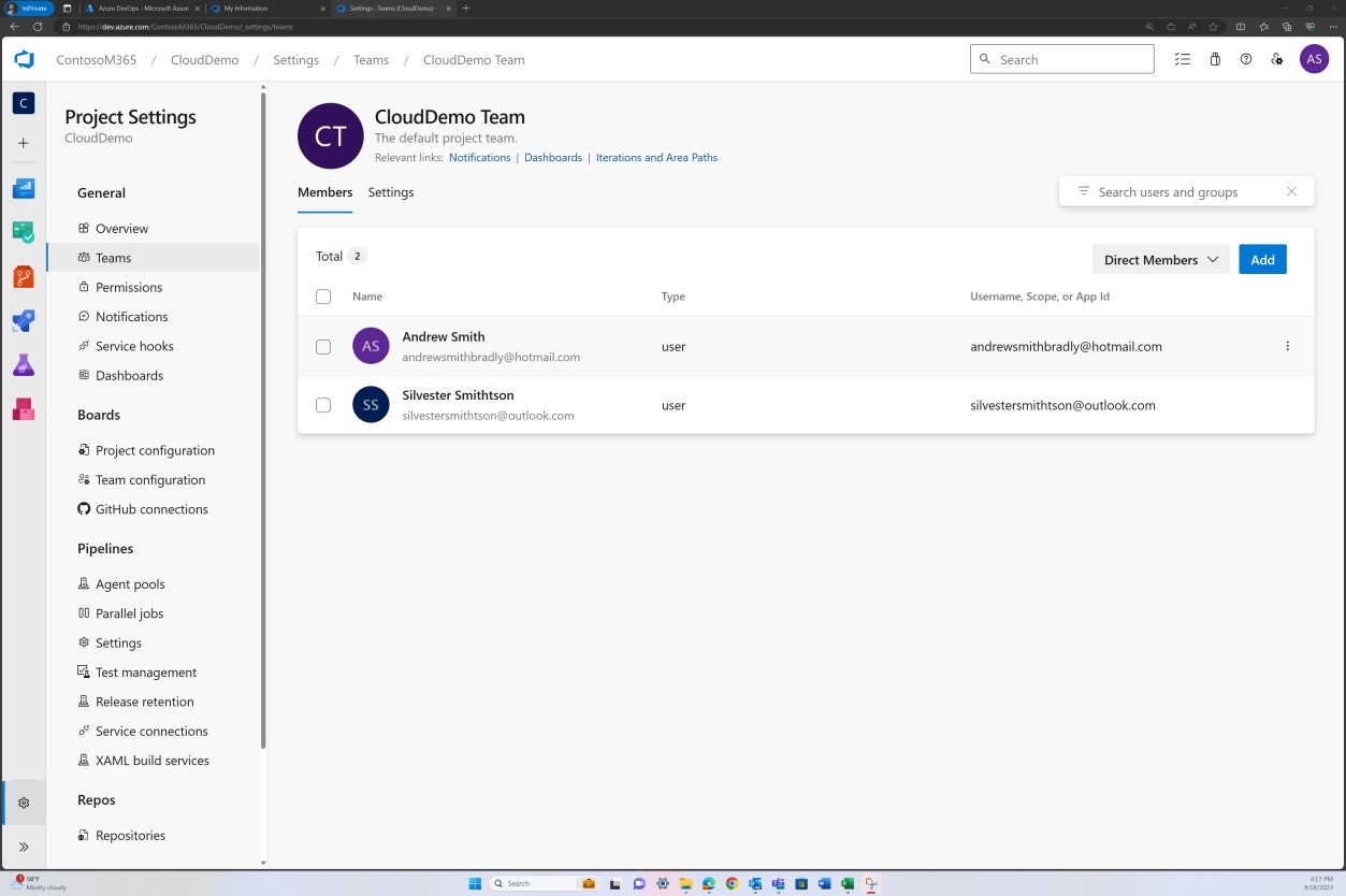 Configuración del proyecto de Azure Teams.