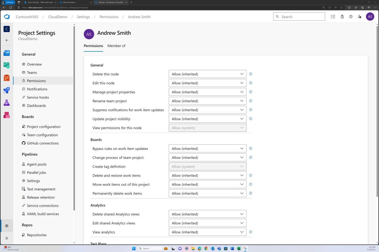 Configuración del proyecto de permisos de Azure.