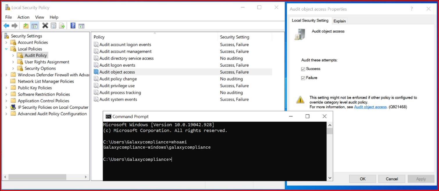 Configuración de la directiva de seguridad local de Windows.