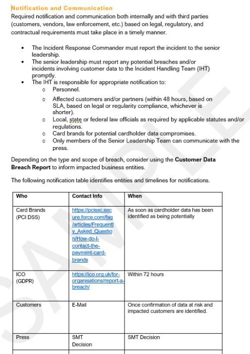 Documento del plan de respuesta a incidentes.