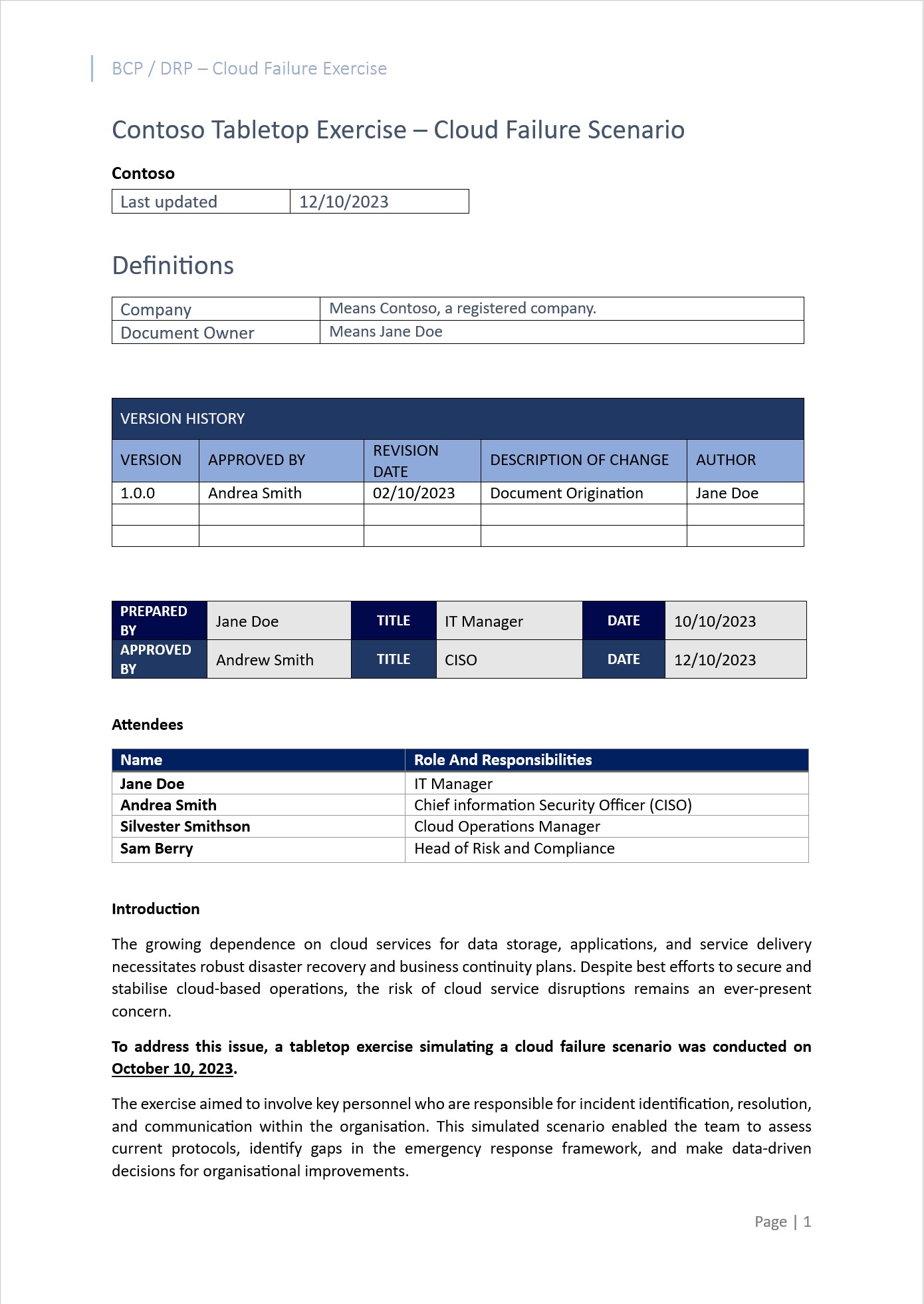 Documento del plan de recuperación ante desastres.