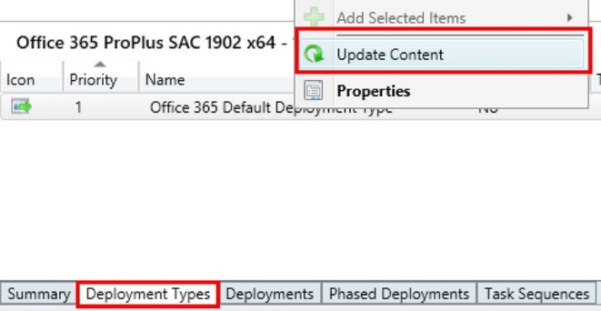 Captura de pantalla que muestra la consola de Configuration Manager.