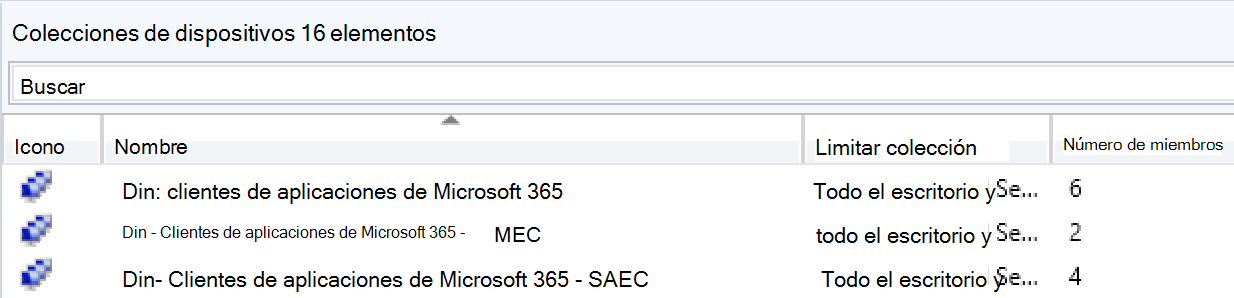 Captura de pantalla de Configuration Manager colecciones con dispositivos movidos de una a otra colección.