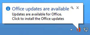 Captura de pantalla de una notificación que indica que las actualizaciones de Office están disponibles y proporciona una opción para instalarlas.