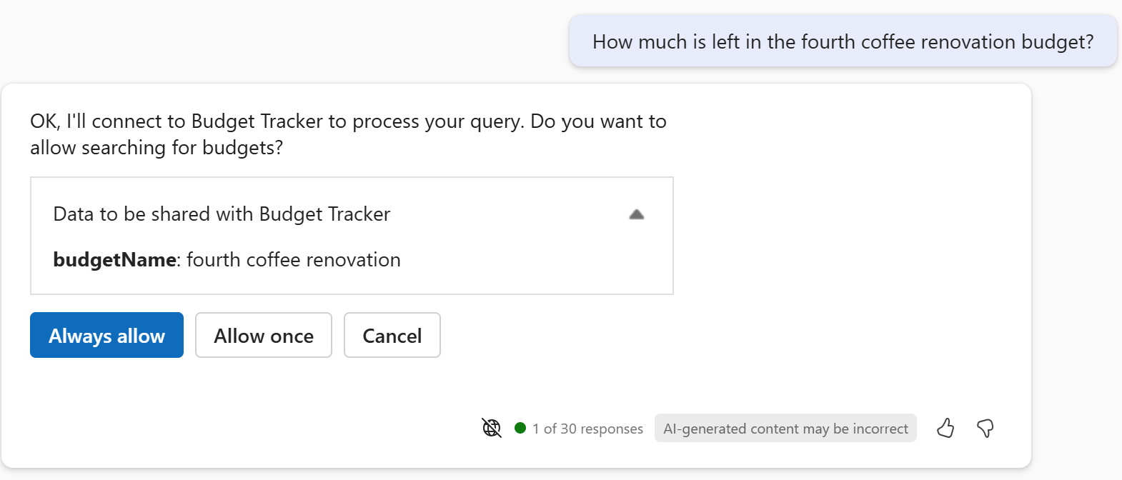 Cuadro de diálogo de confirmación de Copilot para una operación GET.