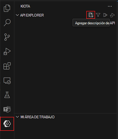 Captura de pantalla del panel extensión Visual Studio Code Kiota