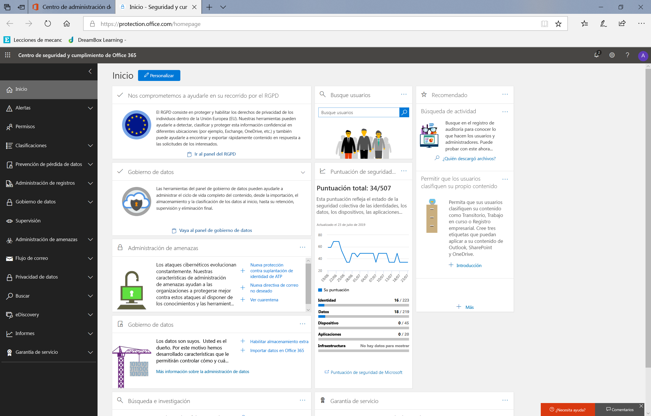 Configuración de administración: Centro de cumplimiento