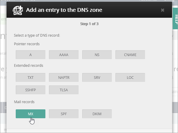 Tipo de registro MX de OVH.