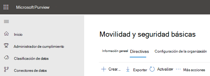 Configuración básica de la directiva de seguridad y movilidad.