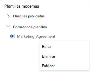 Captura de pantalla de la sección Plantillas modernas en la que se muestran las plantillas de borrador.