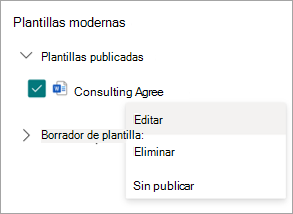 Captura de pantalla de la sección Plantillas modernas que muestra las plantillas publicadas.