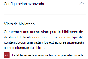 Captura de pantalla de la configuración avanzada que muestra las vistas de la biblioteca.