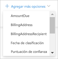 Captura de pantalla del menú Agregar más opciones en el panel de consulta de contenido.