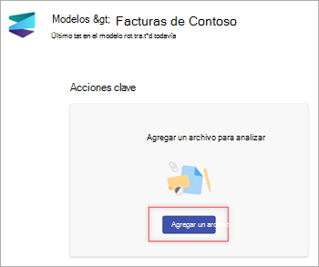 Captura de pantalla de la página nuevos modelos que muestra la sección Agregar un archivo para analizar.
