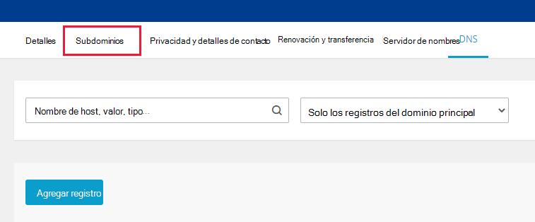 Seleccione Subdominio.
