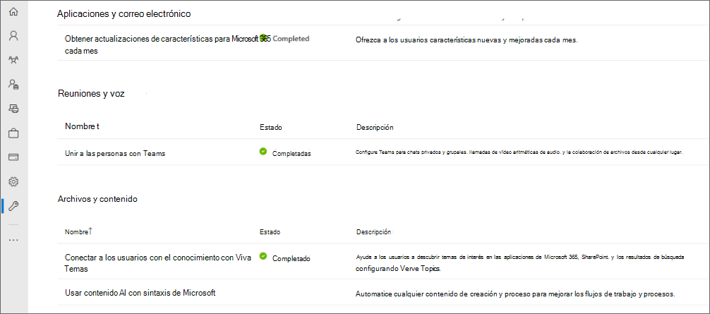 Captura de pantalla de la página Configuración.