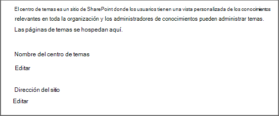 Captura de pantalla de la página del Centro de temas.