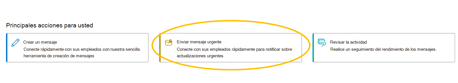 Captura de pantalla que resalta el botón para enviar un mensaje urgente.