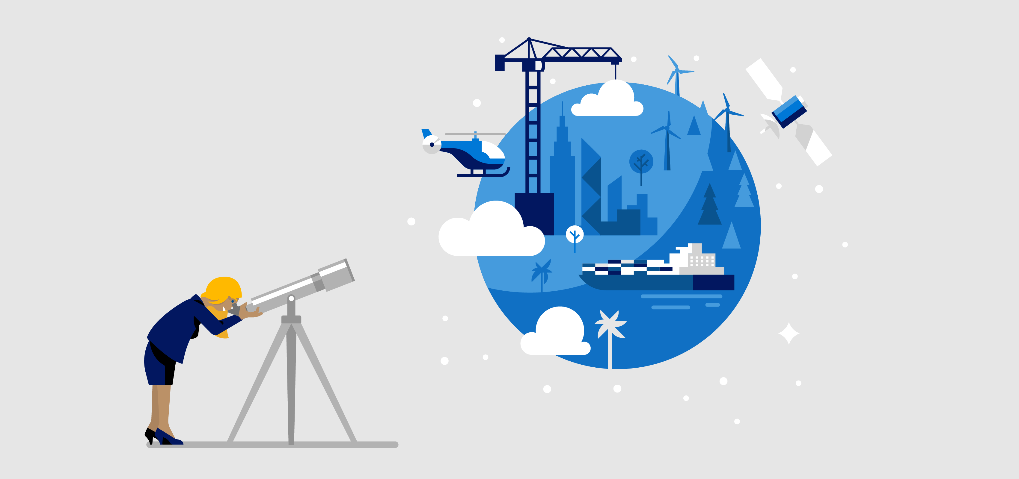 Metáfora ilustrativa de una visión global de varias industrias que utilizan la nube.