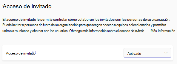 Captura de pantalla del botón de alternancia de acceso de invitado de Teams.