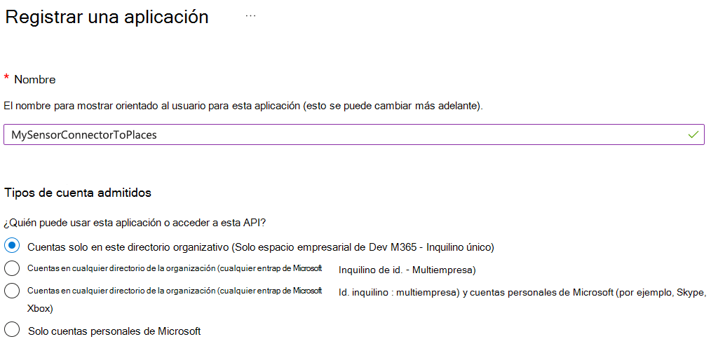 Captura de pantalla que muestra el cuadro de diálogo Registrar aplicación asn.