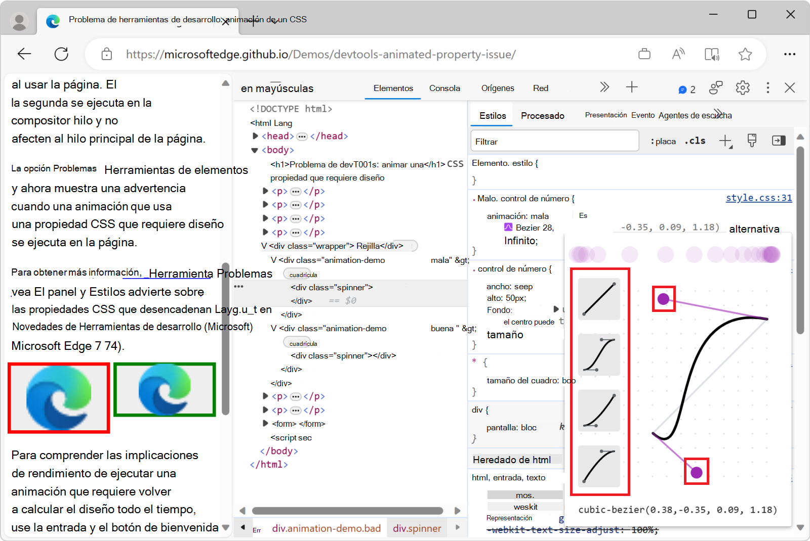 El efecto de los cambios realizados en el Editor De aceleración