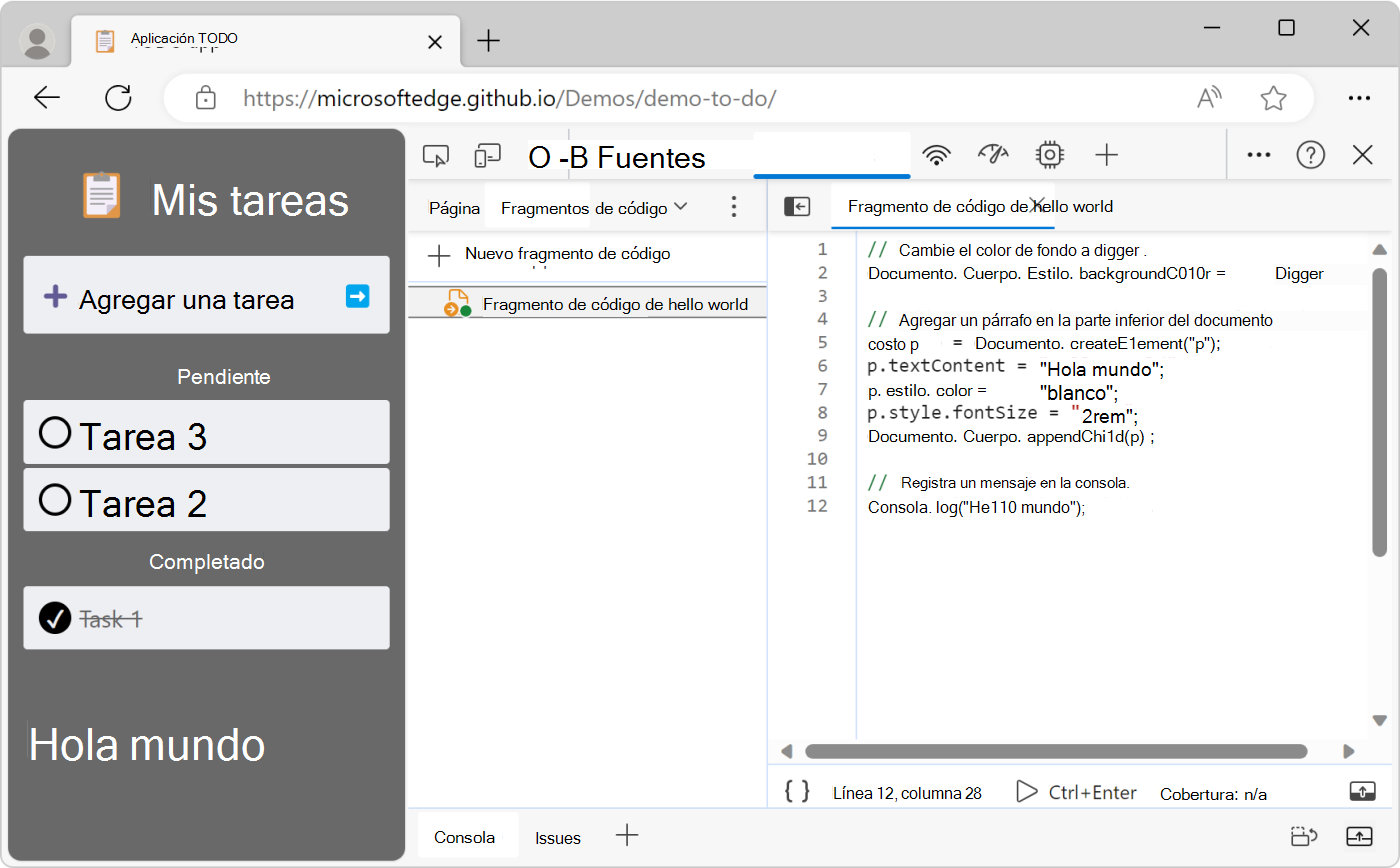 La página web, modificada por el fragmento de código