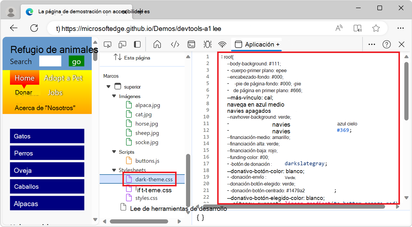 Visualización de un recurso en la herramienta Application