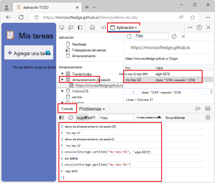 Interacción con sessionStorage desde la consola