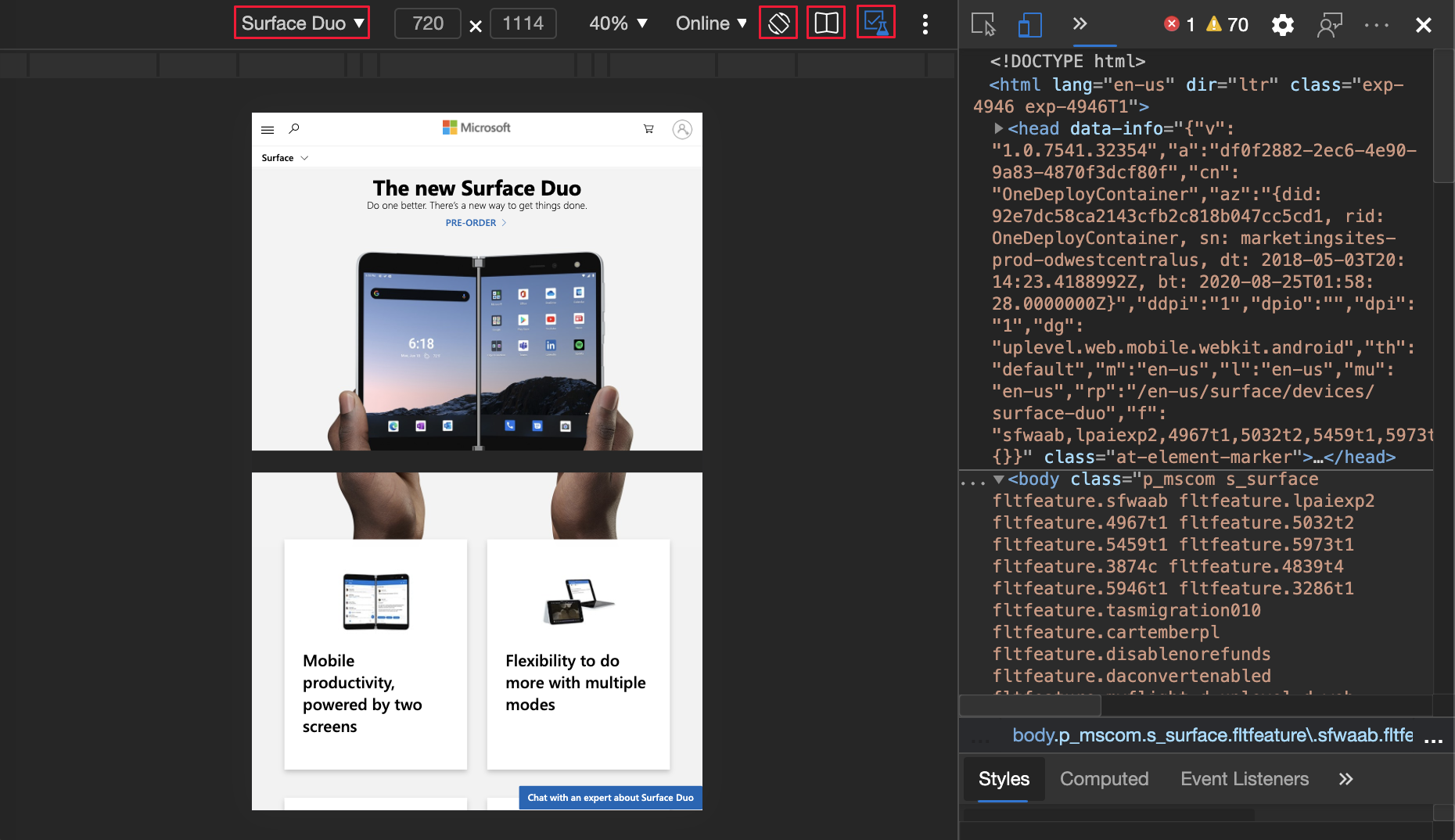 Emulación de dispositivo para Surface Duo