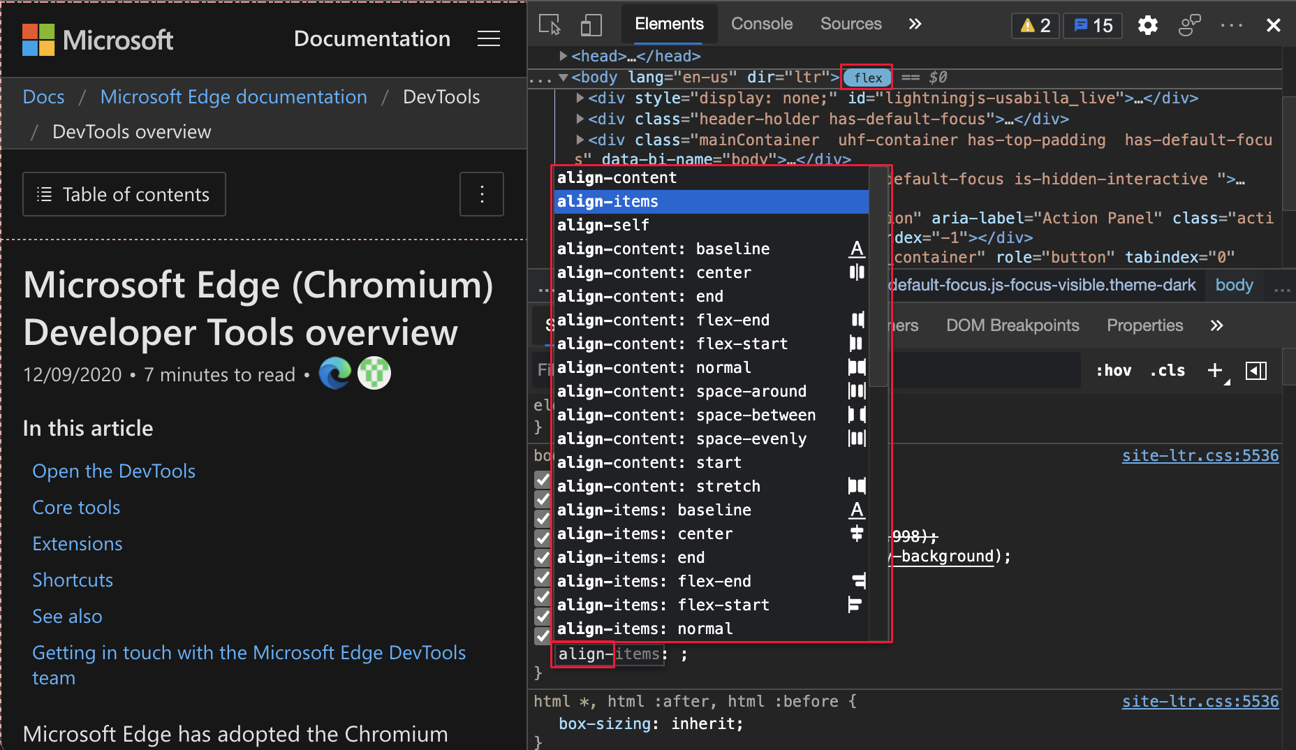 Menú Autocompletar resaltado para las propiedades CSS que comienzan por 