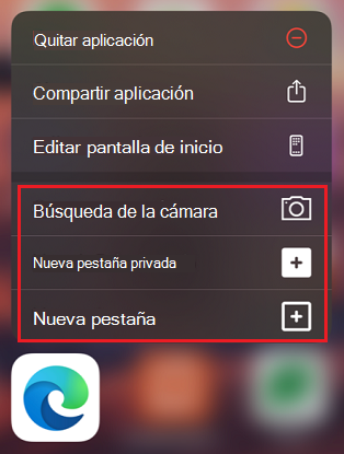 Accesos directos en Microsoft Edge en iOS