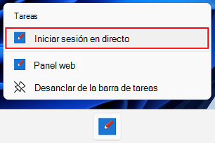 Una lista de saltos en la aplicación Webboard en Windows